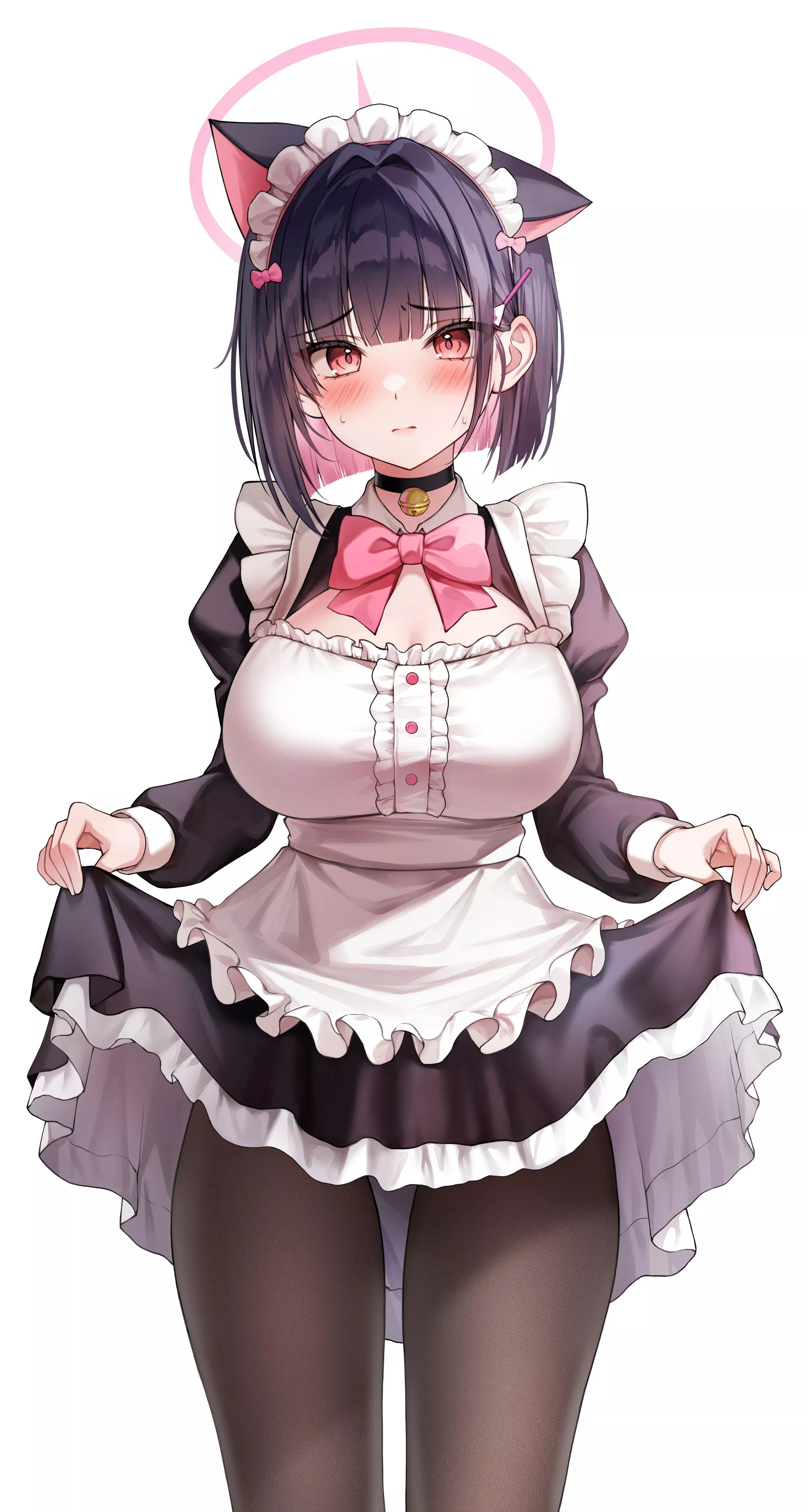 Maid Kazusa lifting her skirt