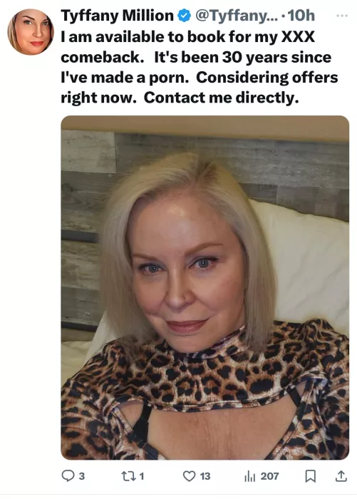 Tyffany Million looking to make a comeback. 