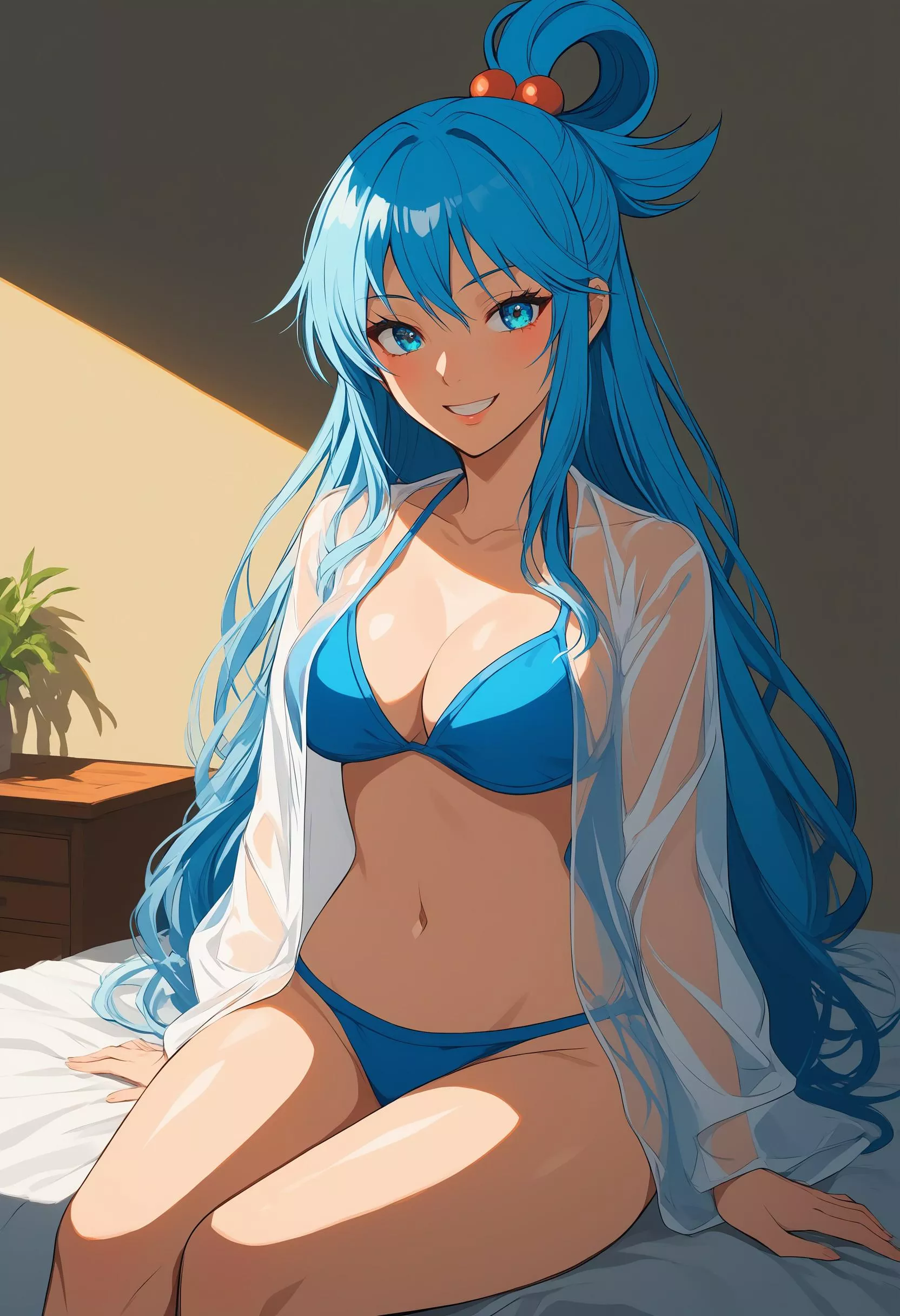 Aqua in bed (Generated on Yodayo AI)