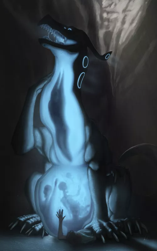 Digested by an alien dragon (kelenkenwithfangs)