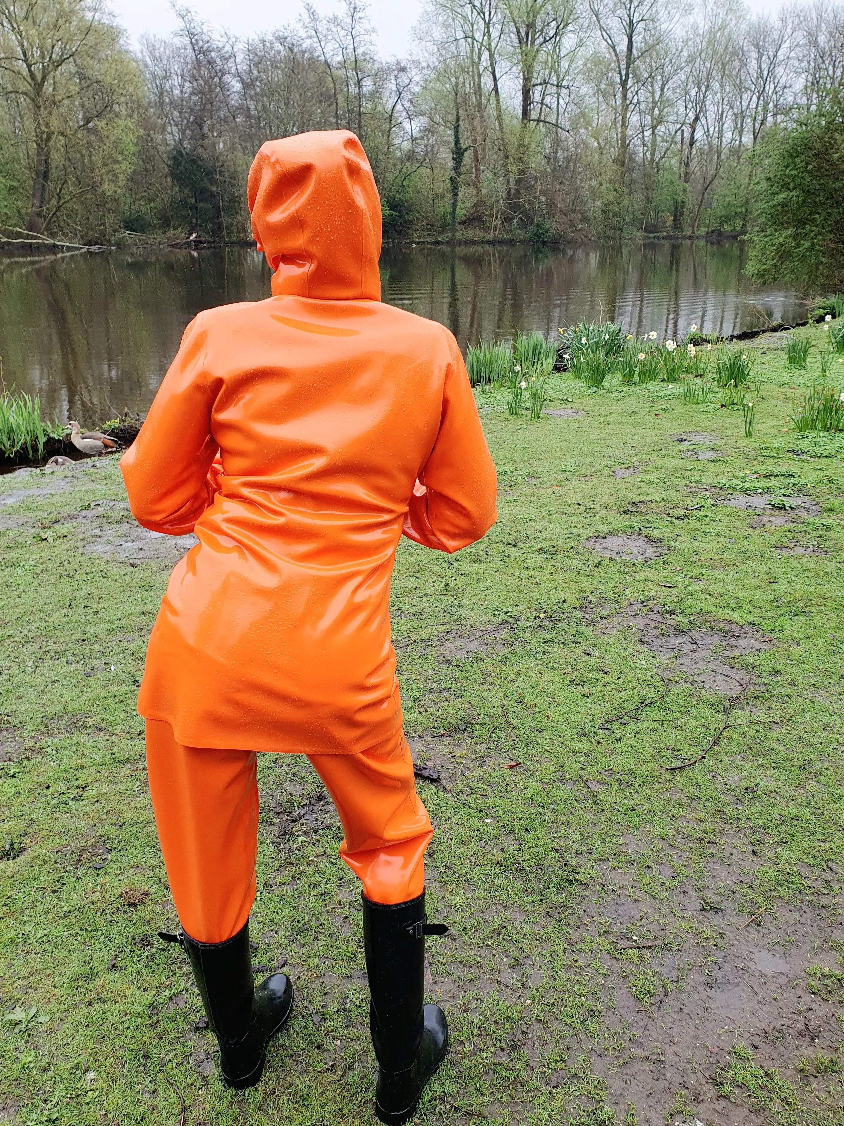 Full latex rainwear in a local park!