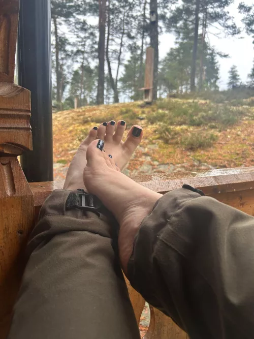 It's good to stretch your feet after a walk in the forest