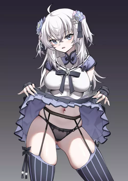 Lifting her skirt showing her thighs [Artist's OC]