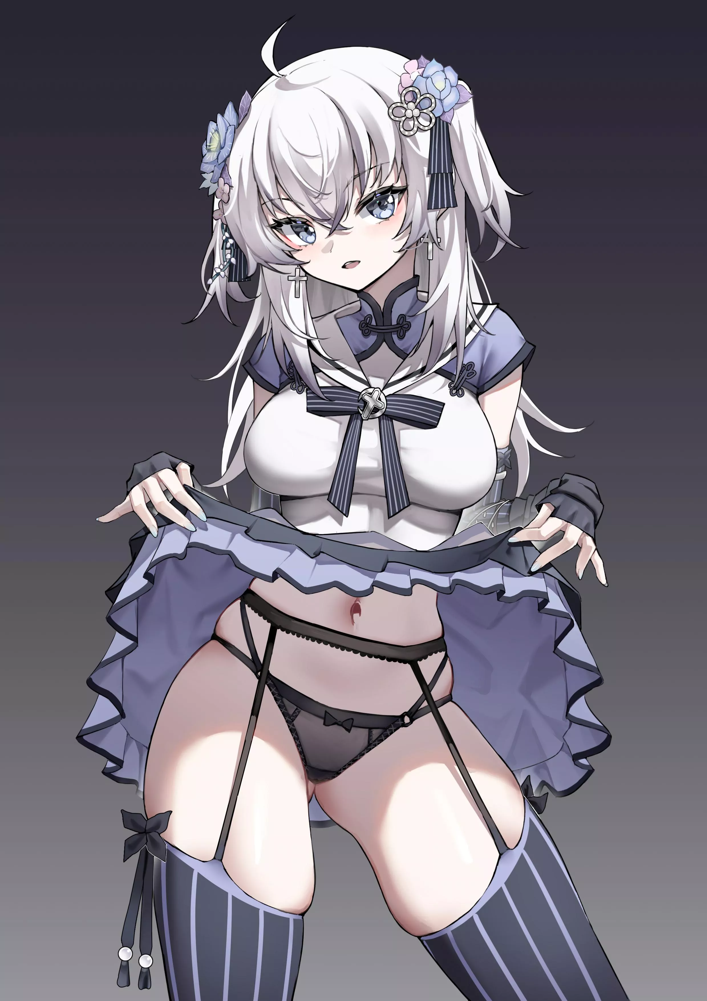 Lifting her skirt showing her thighs [Artist's OC]