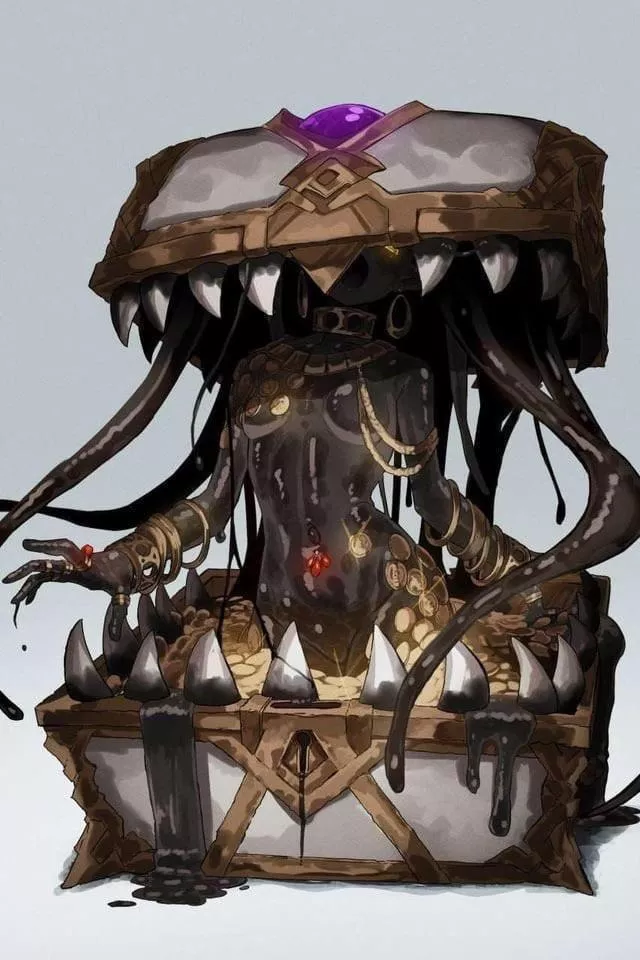 (M2F4F)I had managed to just set up a portal to another world I was disappointed when a singular coin would fall out of it, however I didn’t realize I’d that later in the night the coin opens up as I sleep as a young mimic girl takes shape in front o