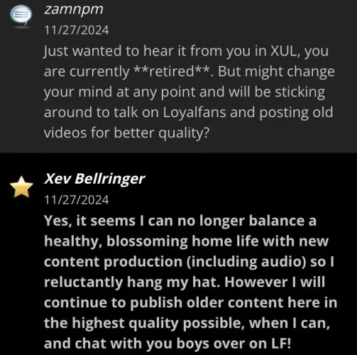 Official comment post about retirement on Xevunleashed (website) 