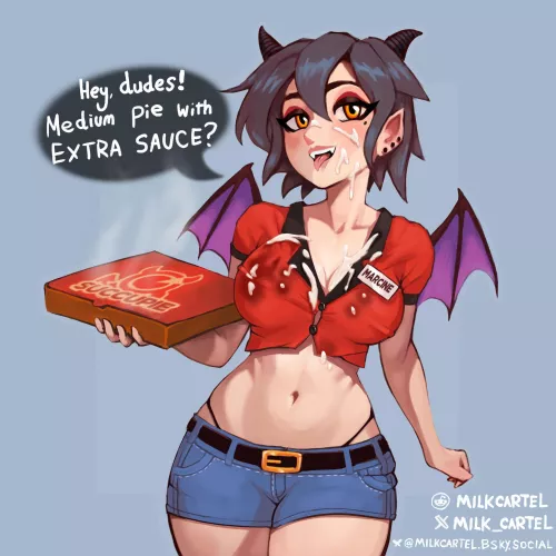 Pizza delivery from a exhibitionist succubus (art by me)