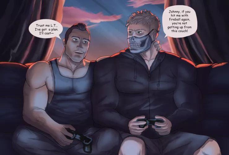 Soap and Ghost playing some BG3 for date night. by me @Pip_kinn