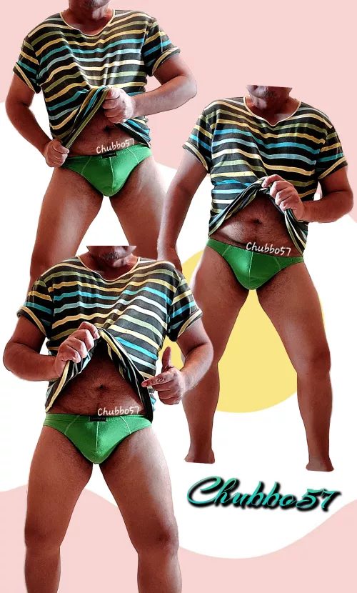 Spot the odd green briefs.