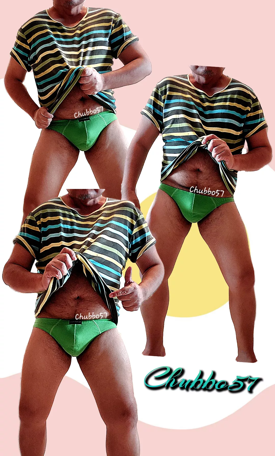 Spot the odd green briefs.