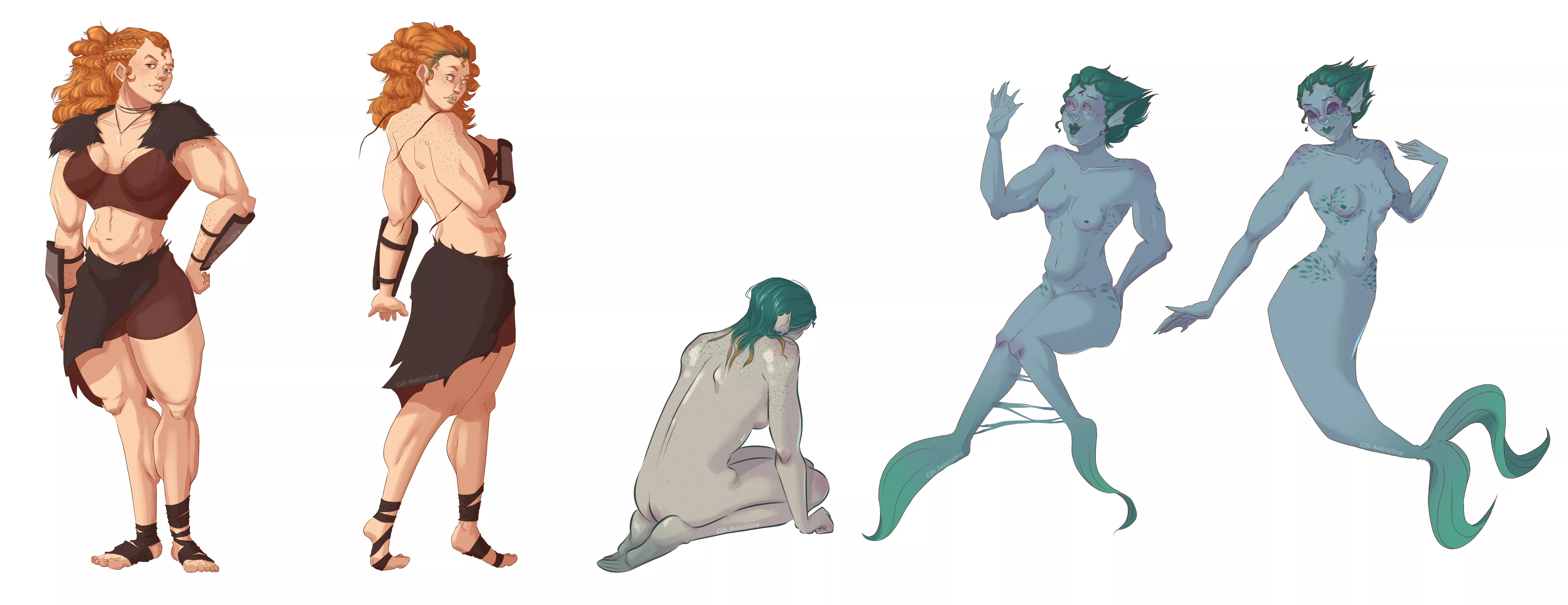 Warrior Woman to Sea creature OC (commission by me)