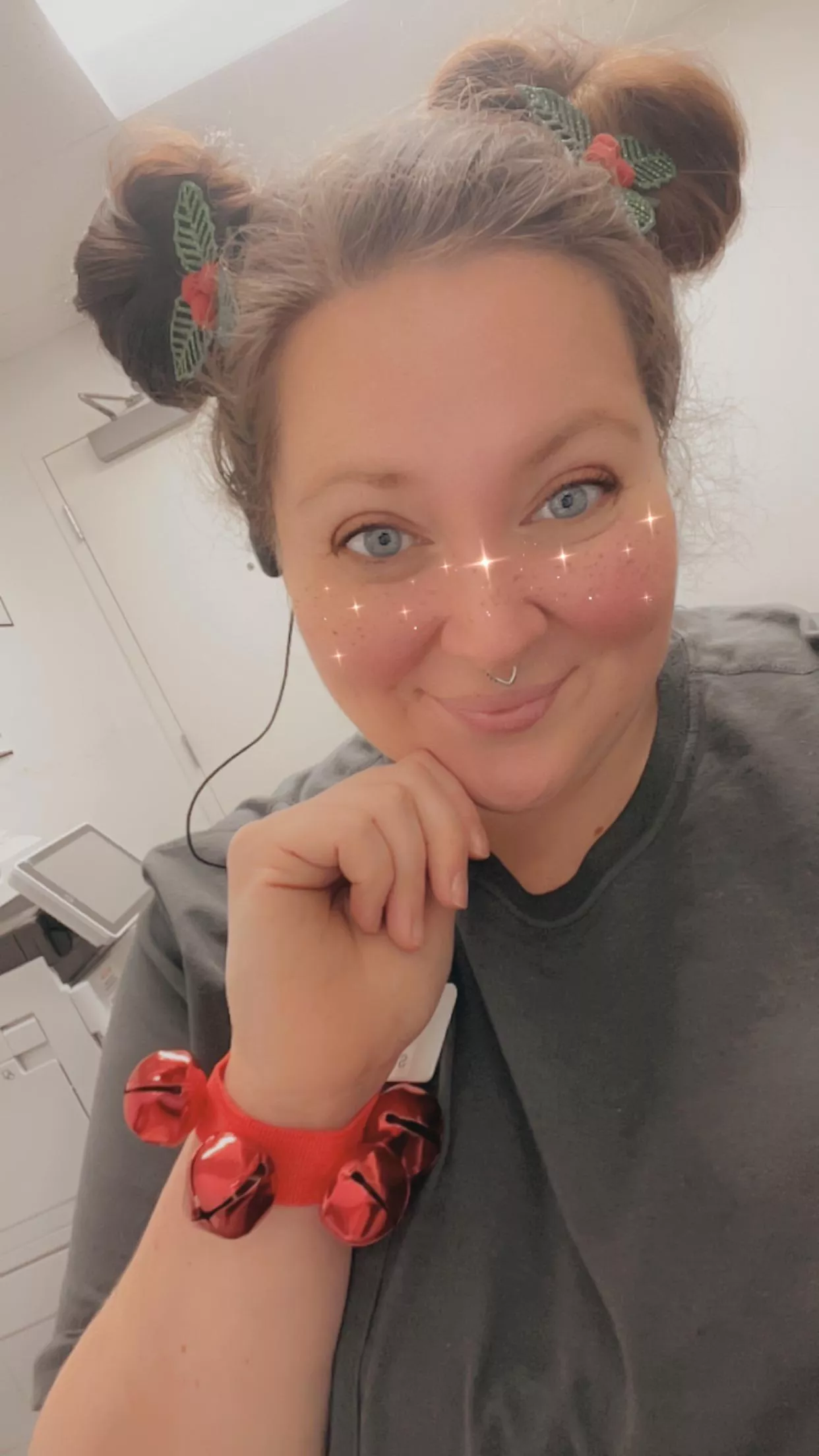 Wearing jingle bells and space buns at work is the best 💕
