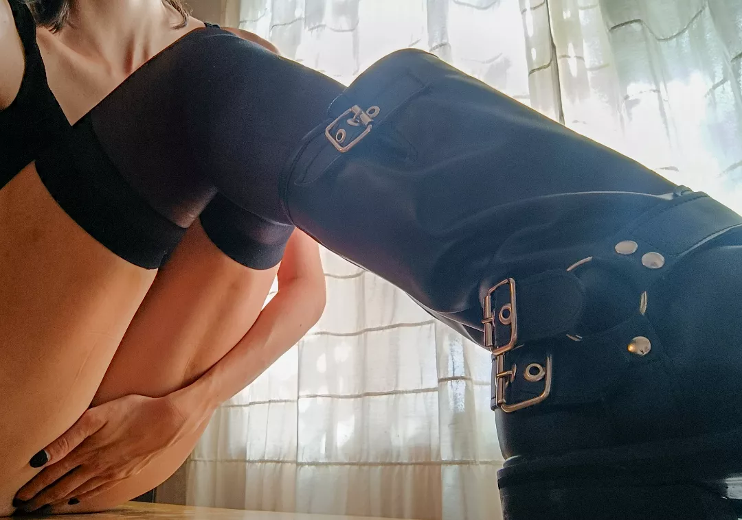 You're dying to see the soles of mommy's boots, aren't you? On your knees!