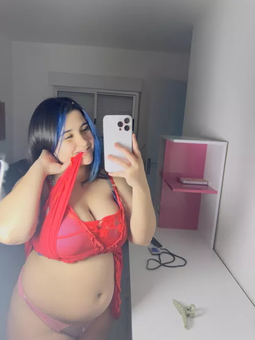 Blue hair chubby girl