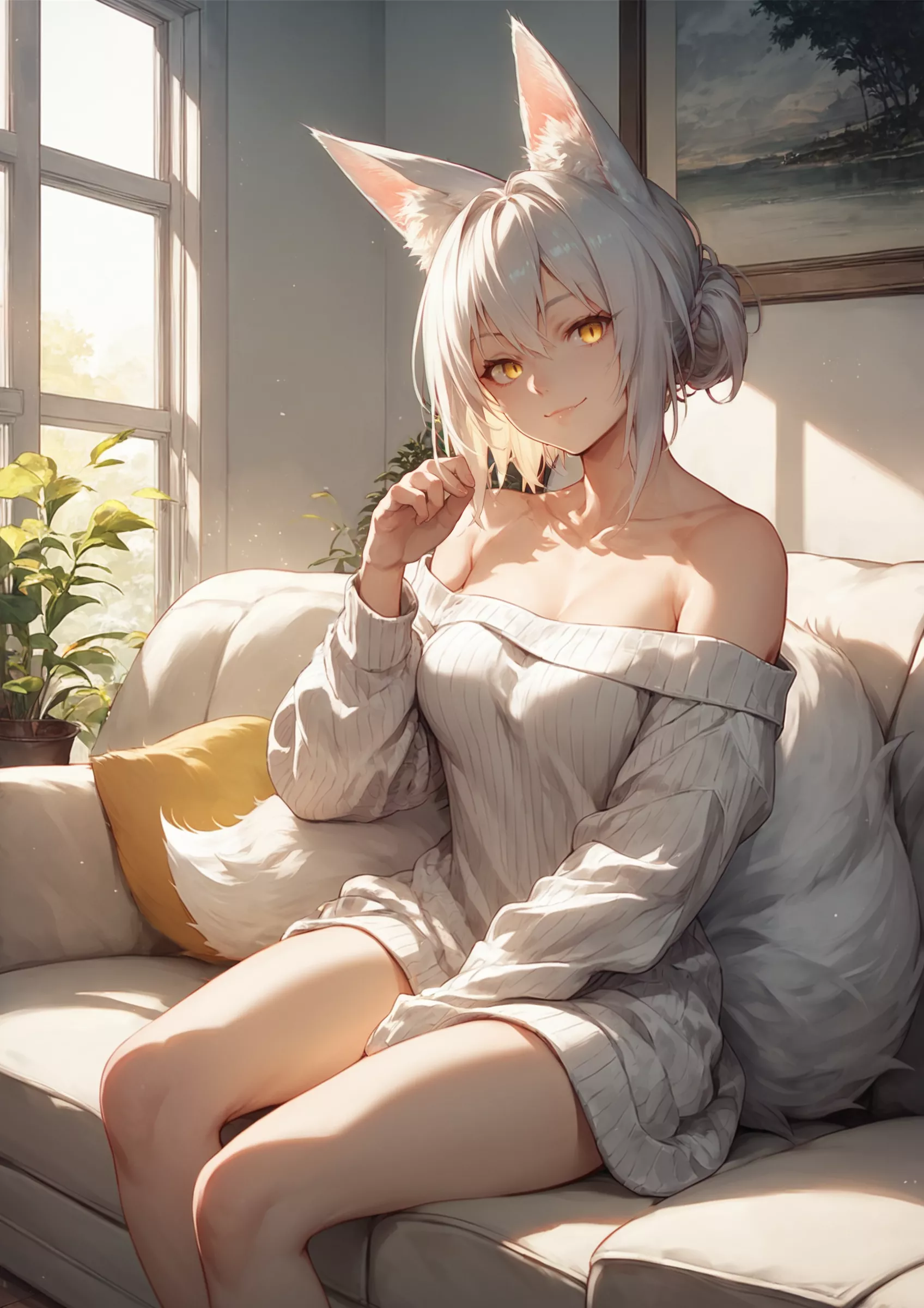 Kitsune Wearing An Off Shoulder Sweater.