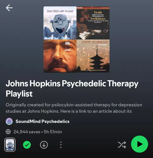 Official Johns Hopkins psychedelic therapy playlist