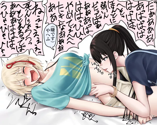 Takina punishing Chisato with bellybutton tickles