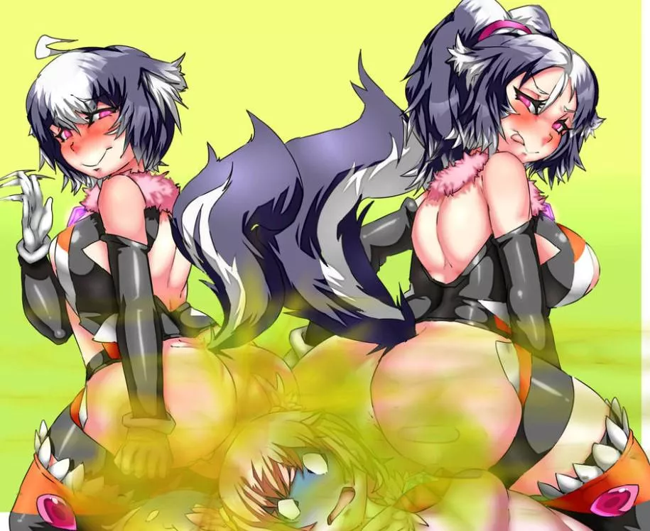 two skuns girls garting on a girl (antorgoddark) 