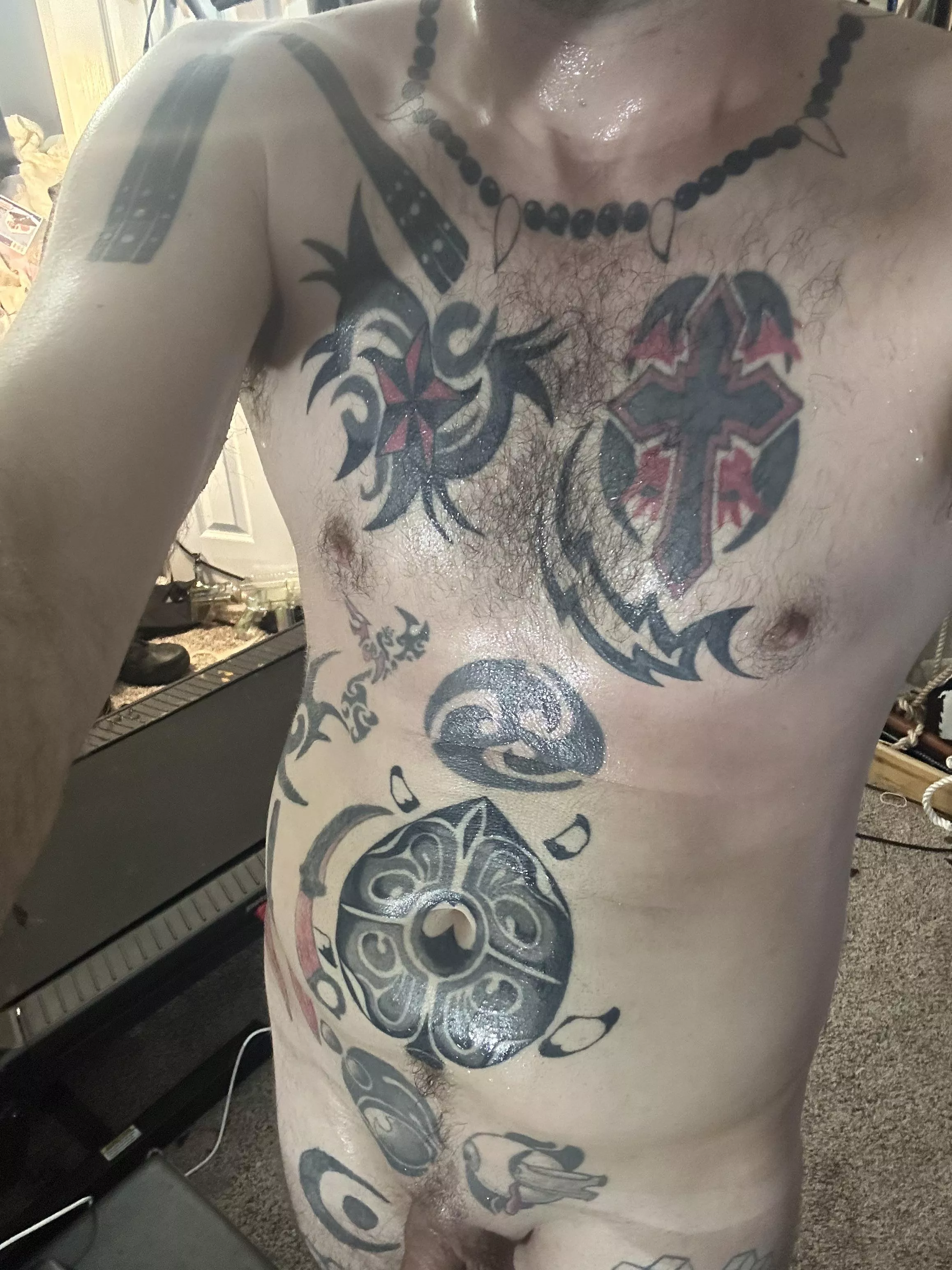 A little sweat after running 2 miles on the treadmill 