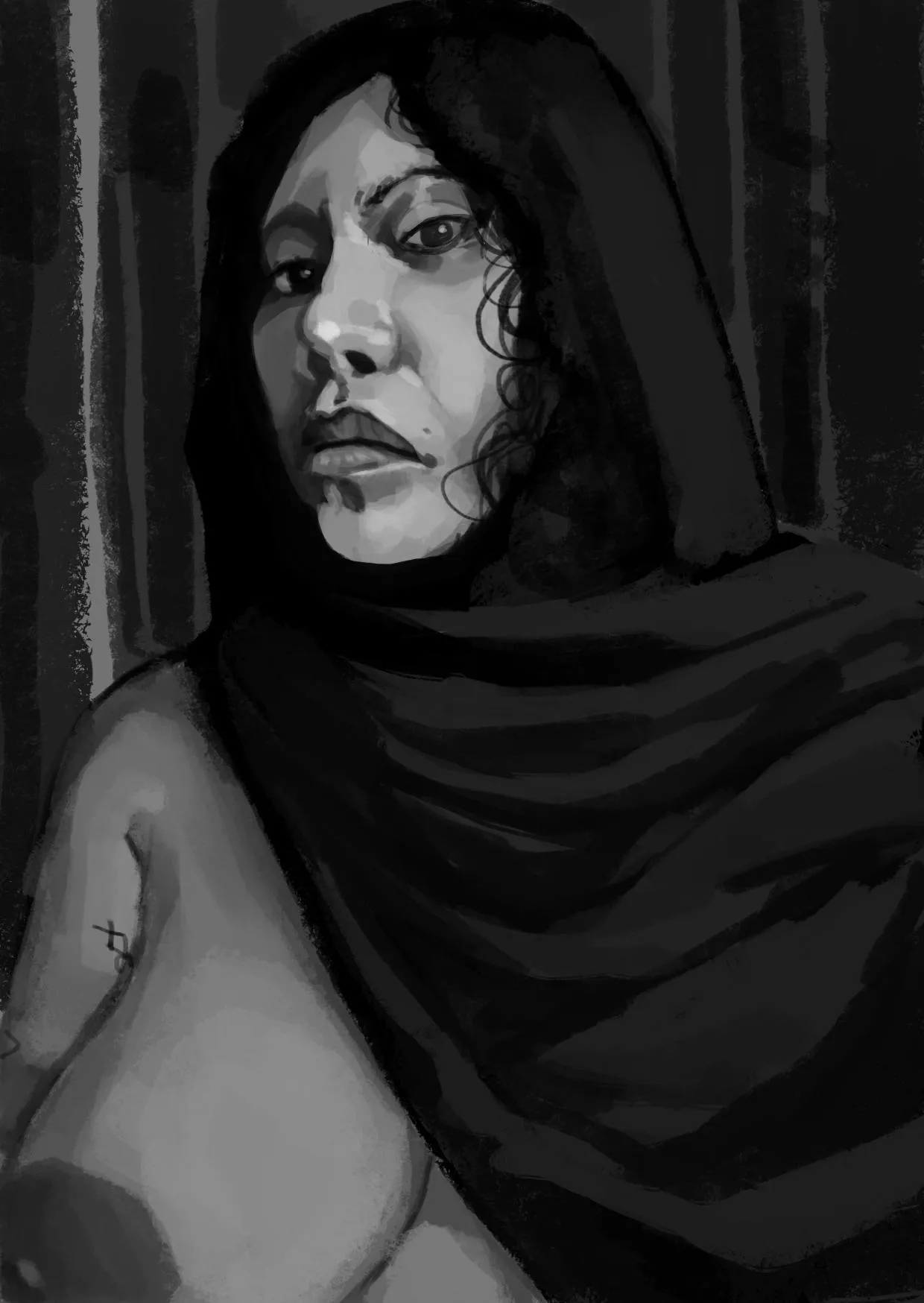 A portrait in black and white