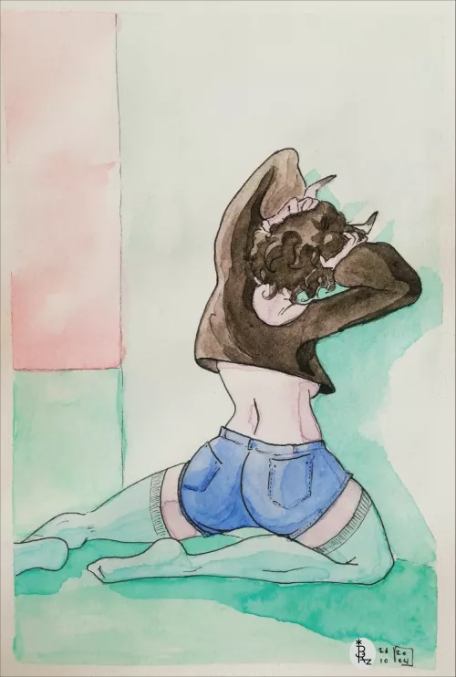 Had to make a phonecall. Then exteriorized the anxiety through what I'm good at, drawing nice vanilla succubus. This is a vanilla succubus expressing my vision of a phonecall. (anxiety)