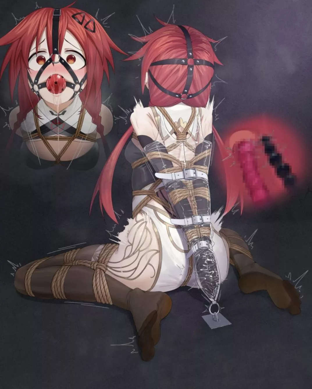 Poor girl. She’s never been listening to her parents not to meet with total strangers. Now she knows what naivety and ignorance can lead too… Being tied in a basement, with her holes stuffed and exposed to permanent pleasure~