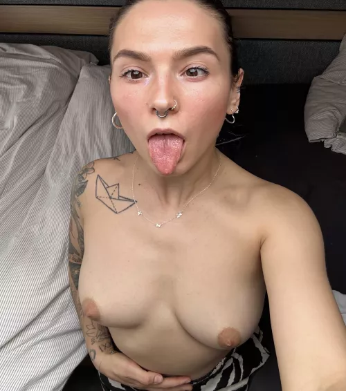 tattooed girl asks for cum on her tongue