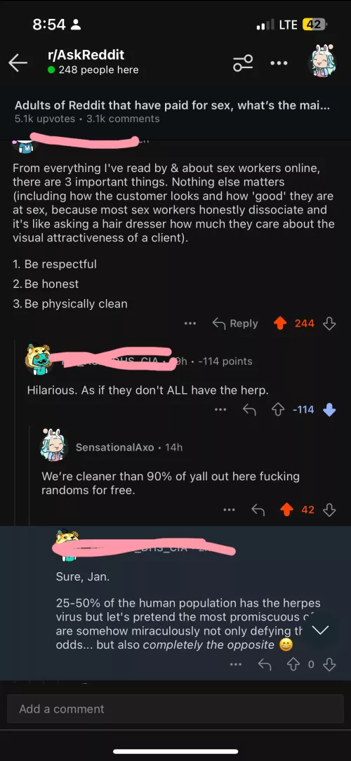The amount of civvies who think we’re all infected is crazy 😂 I can guarantee, every SW you know is cleaner than your elementary school teacher. Dipshits. 