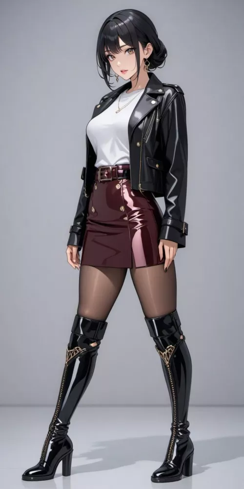 Black/Burgundy Leather Outfit 