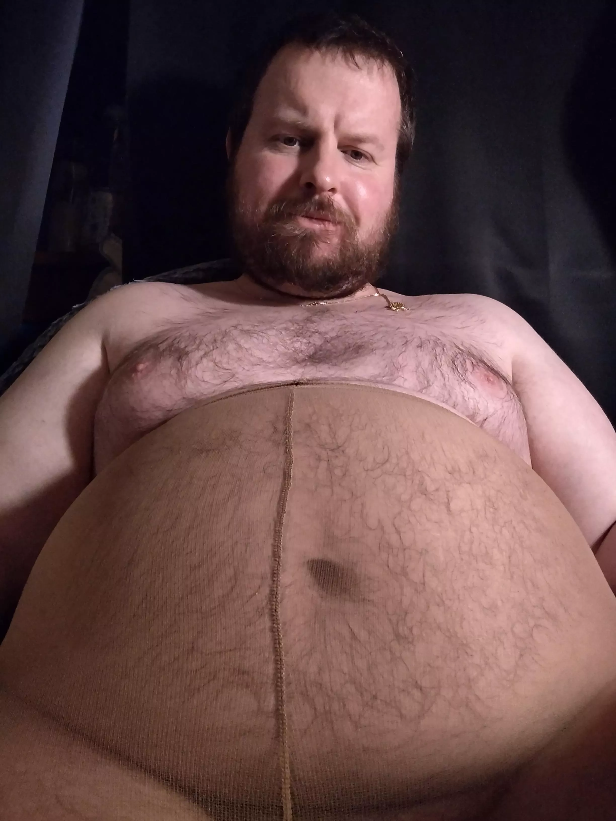 Fat faggot wearing pantyhose 