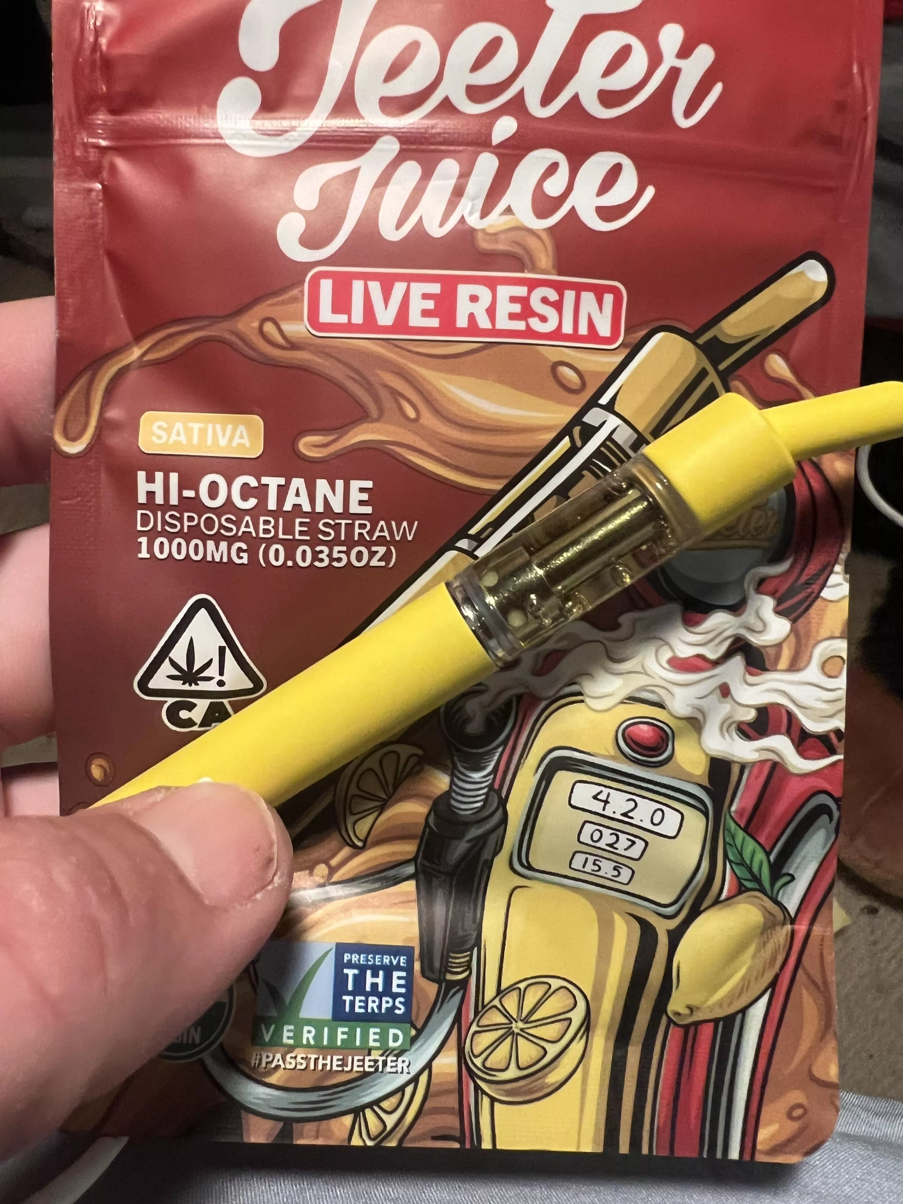 I know that Jeeter doesn’t make 1g disposables; the concentrate tastes quality, smells like a freshly opened bag of flower, and hits ‘hard’. Stronger than what I purchase at the legal dispensaries (VA. Purchased in TN.)