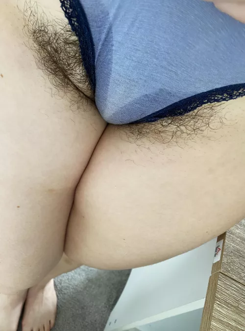 My sweaty bush in blue panties!