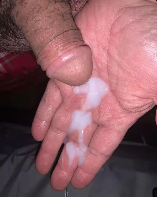 So I made my shy friend jerk his amazing little cock and cum in his hand and I licked it all up. So tasty. DM is open. 