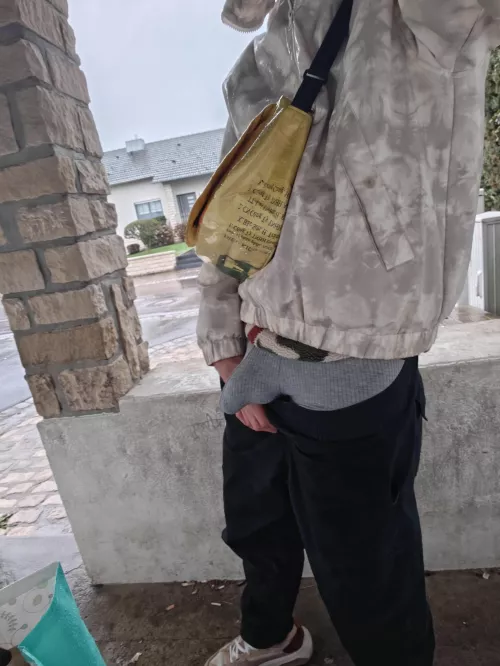 underwaer bulge at the bus stop 