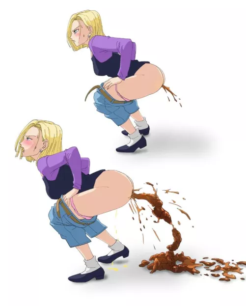 Android 18 experiencing a malfunction in her digestive system.