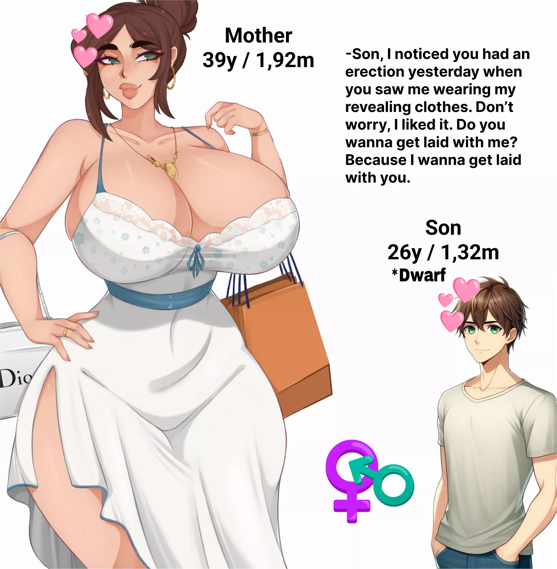 Let the tall mommy smash her little dwarf son