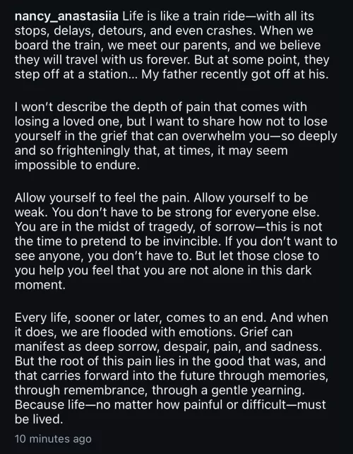 Nancy’s father has sadly passed away 🙏🏽