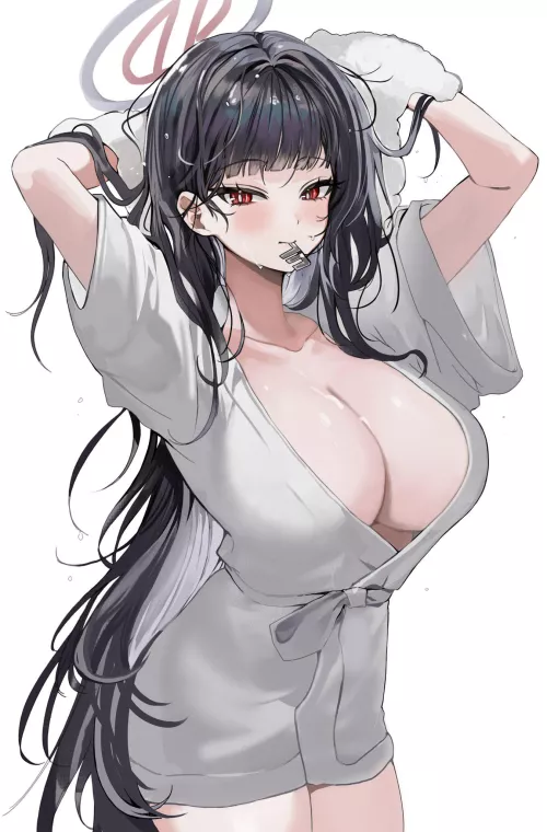 Rio drying her hair [Blue Archive]