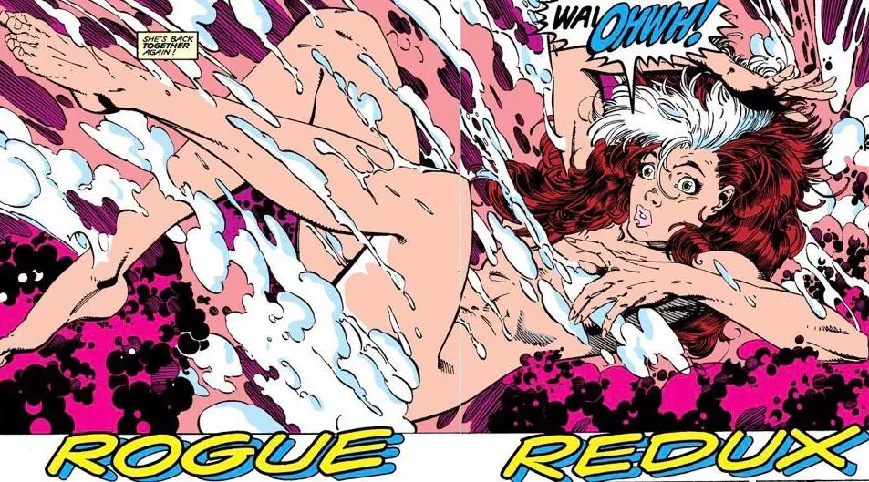 Rouge falling without her uniform [Uncanny X-Men (1990) #269]