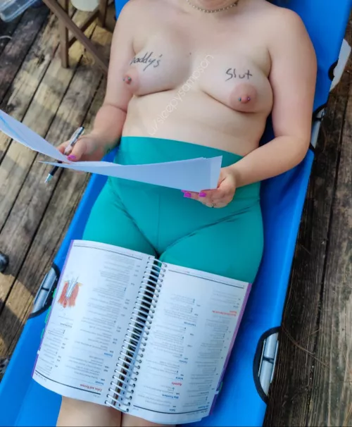 Studying with my small tits out