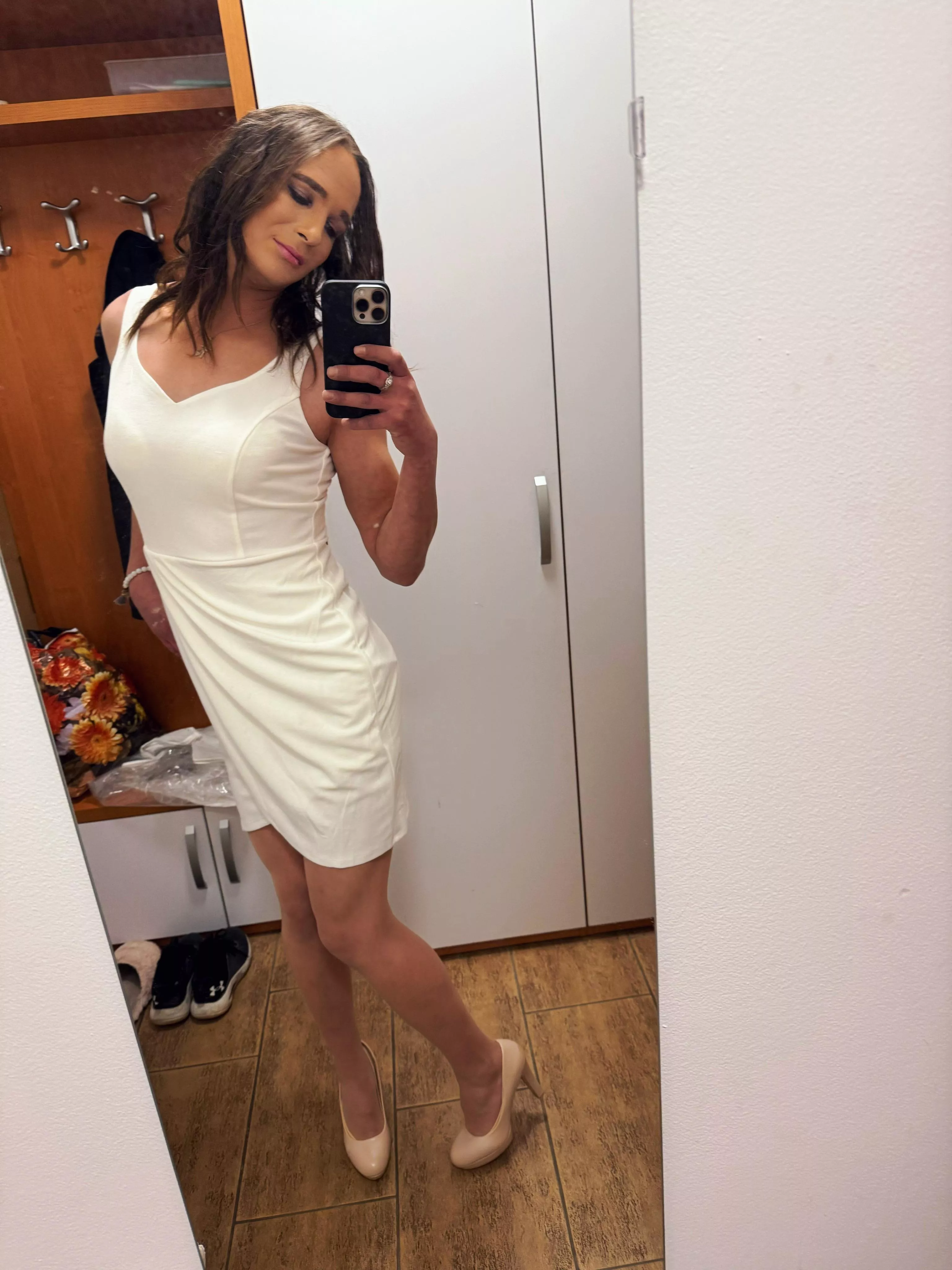 white dress and pumps 🩷 I love it