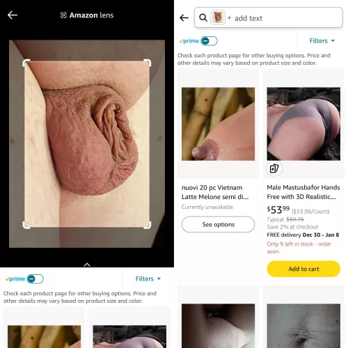 Had Amazon’s image search analyze my tiny impotent penis and it thought it was either a fake nipple or a pocket pussy. Amazon holding nothing back when it comes to SPH!