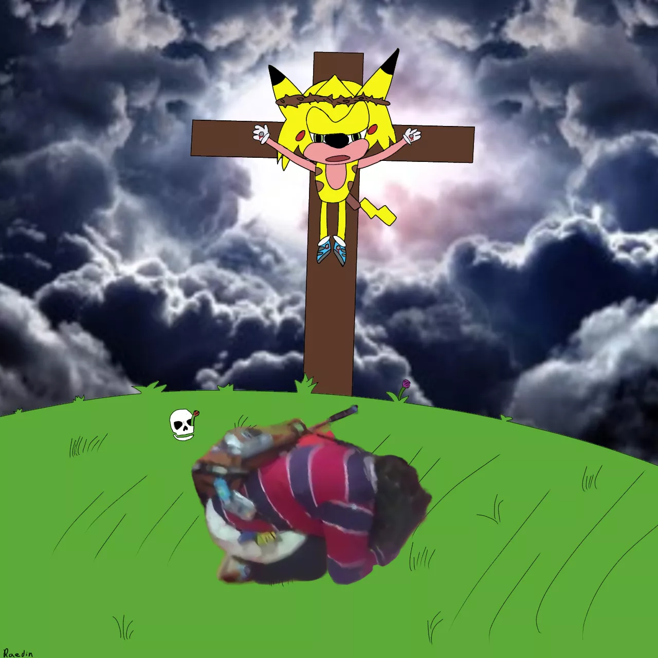 I drew sonichu being crucified
