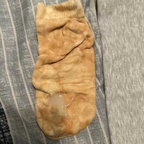 Another load on the cum sock gents. 