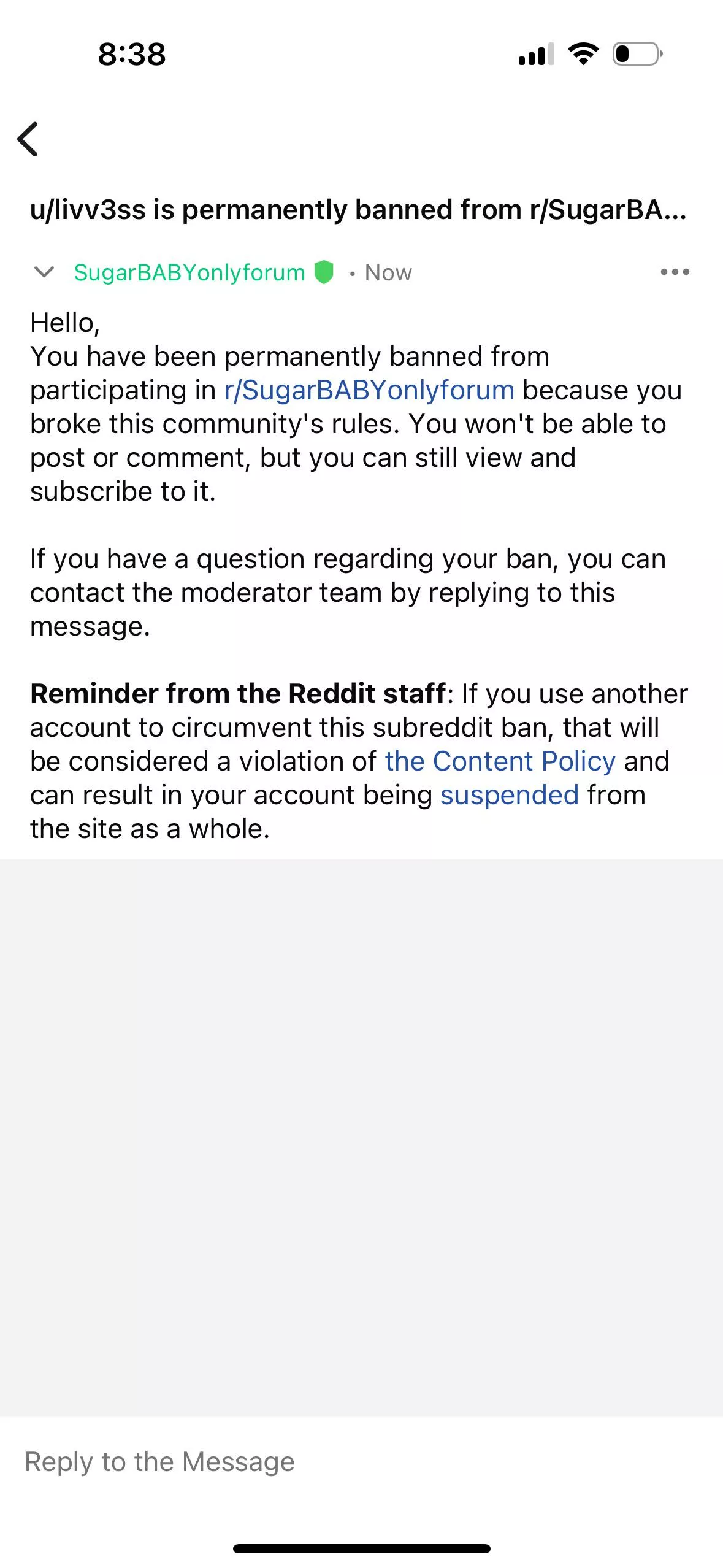 Anyone else get banned for no reason? Aww