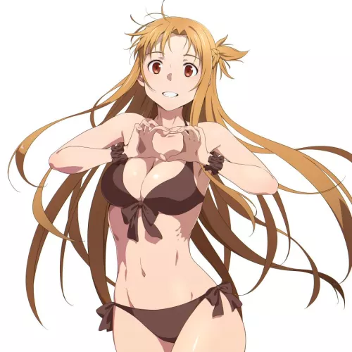 asuna asked you to take a picture of her in her new outfit, saying she wanted to see how it looked from another perspective