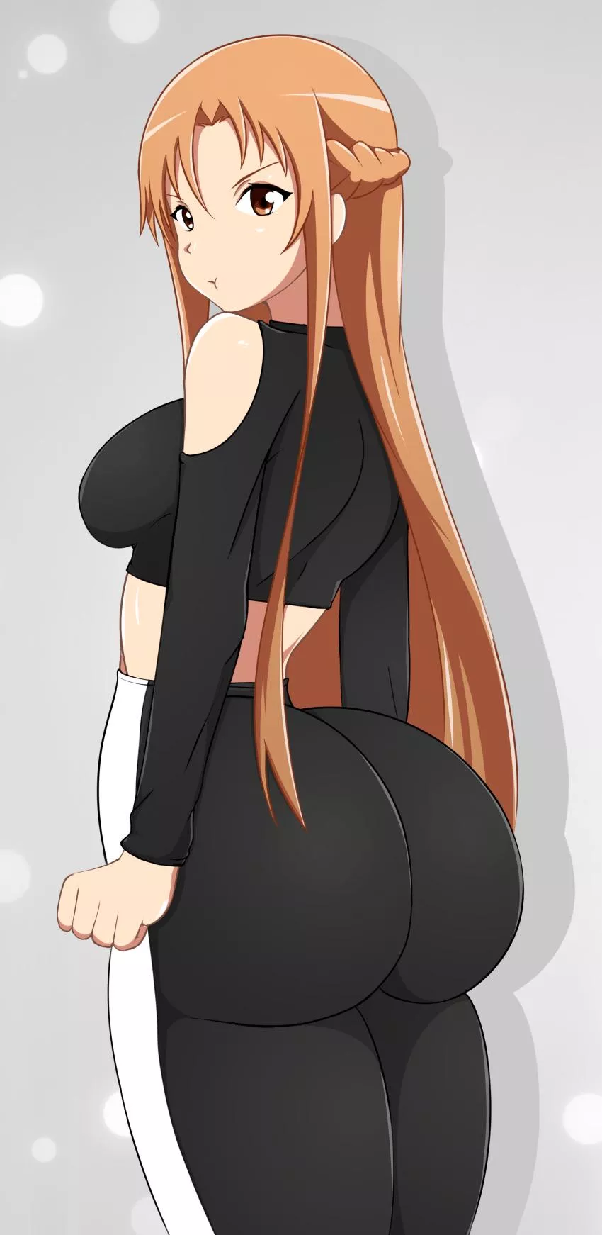 asuna’s working so hard in the gym to impress kirito, but he still isn’t noticing her efforts, so to make him jealous, she showed you her progress
