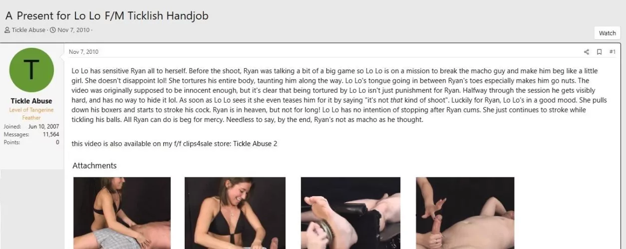 Did another visit to the Tickling Forum from our parallell universe and discovered this gem. Unfortunately, we're in the wrong timeline it seems.