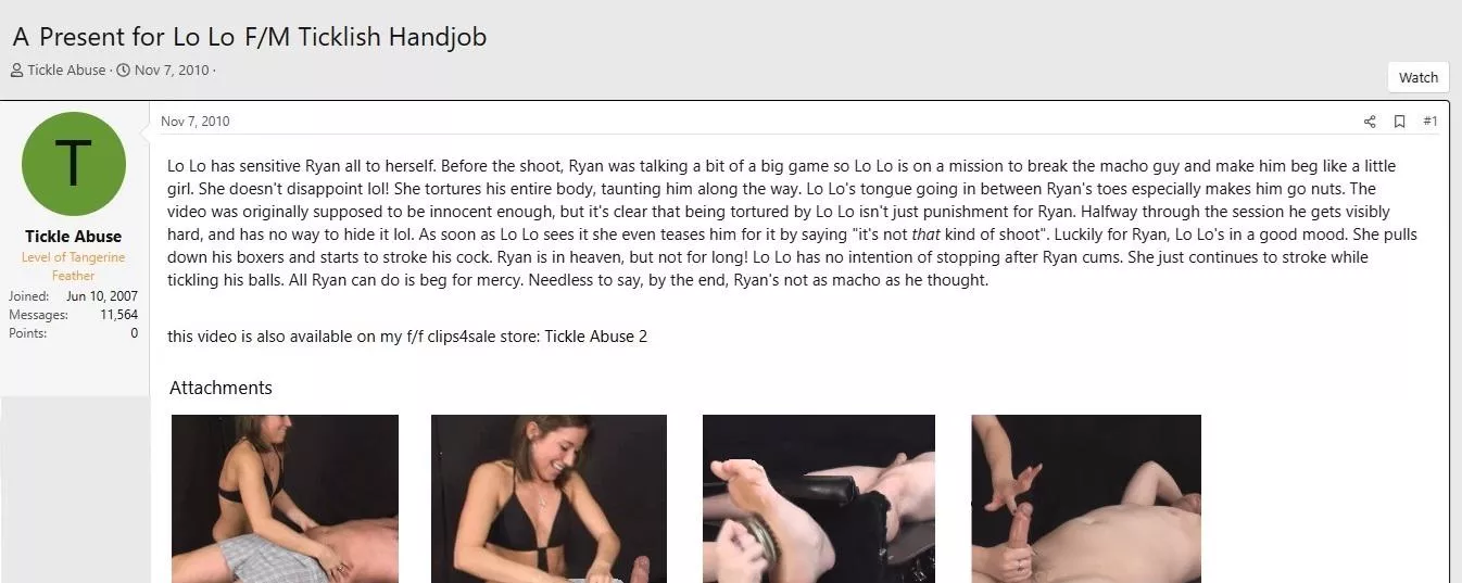 Did another visit to the Tickling Forum from our parallell universe and discovered this gem. Unfortunately, we're in the wrong timeline it seems.