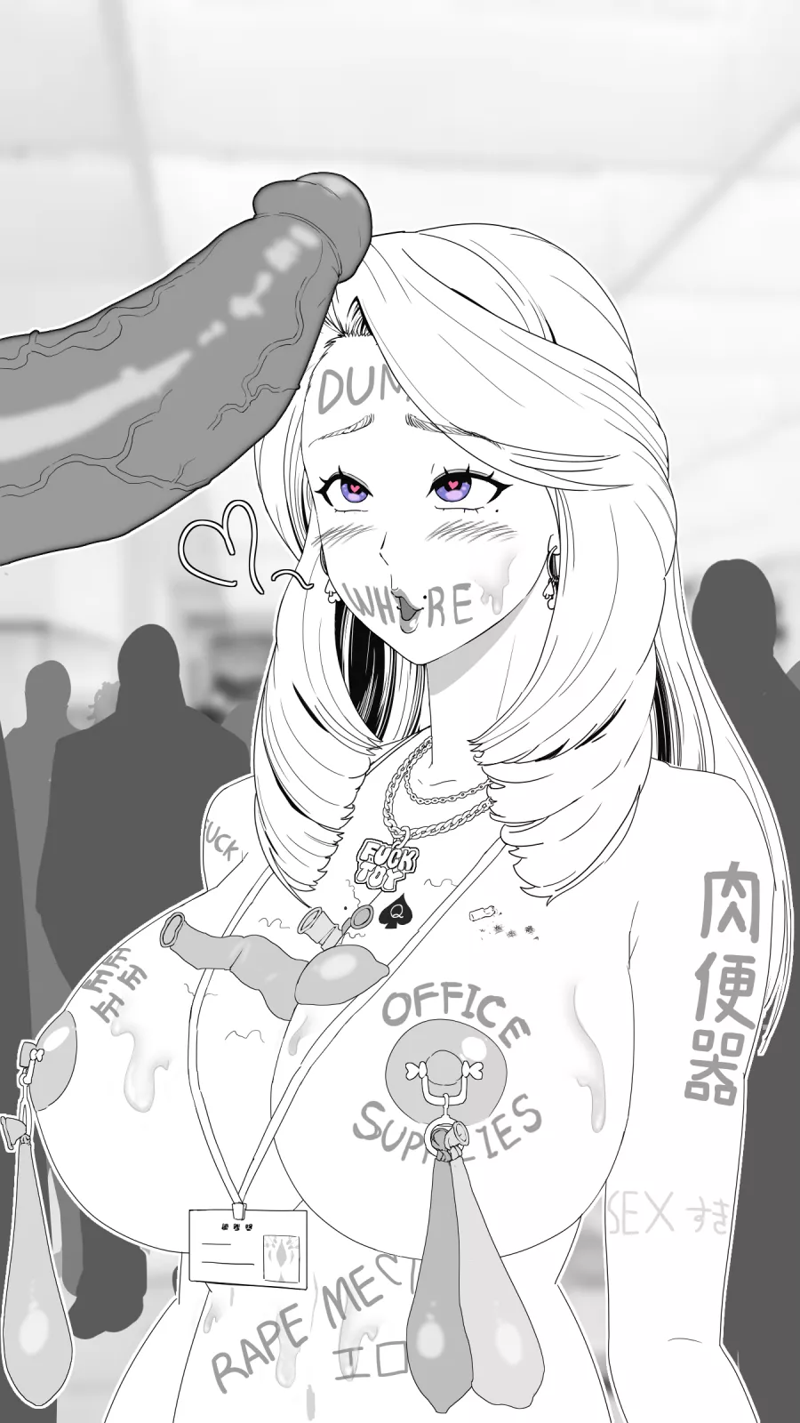 I only got hired because of my looks anyway. In the interview my boss wrote this on my face in permanent marker. I was livid at first, but now I understand. I am a dumb whore, and telling the world means that I get treated the way I deserve! (N92go)